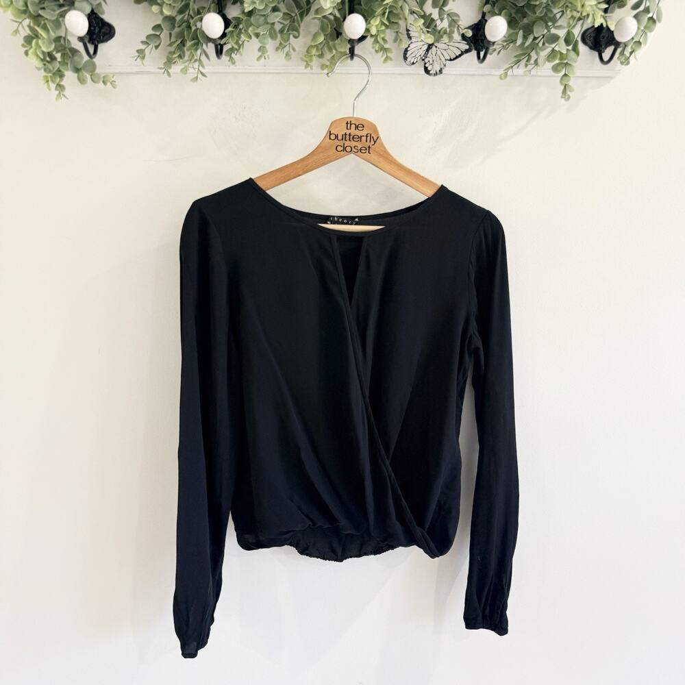 Theory Women’s silk Faux Wrapped Long Sleeve Blouse Size Small T10004